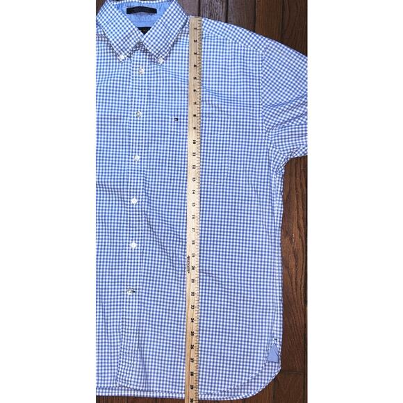 Tommy Hilfiger Men's Large Blue & White Checkered Short Sleeve Button Down Shirt - Picture 6 of 6